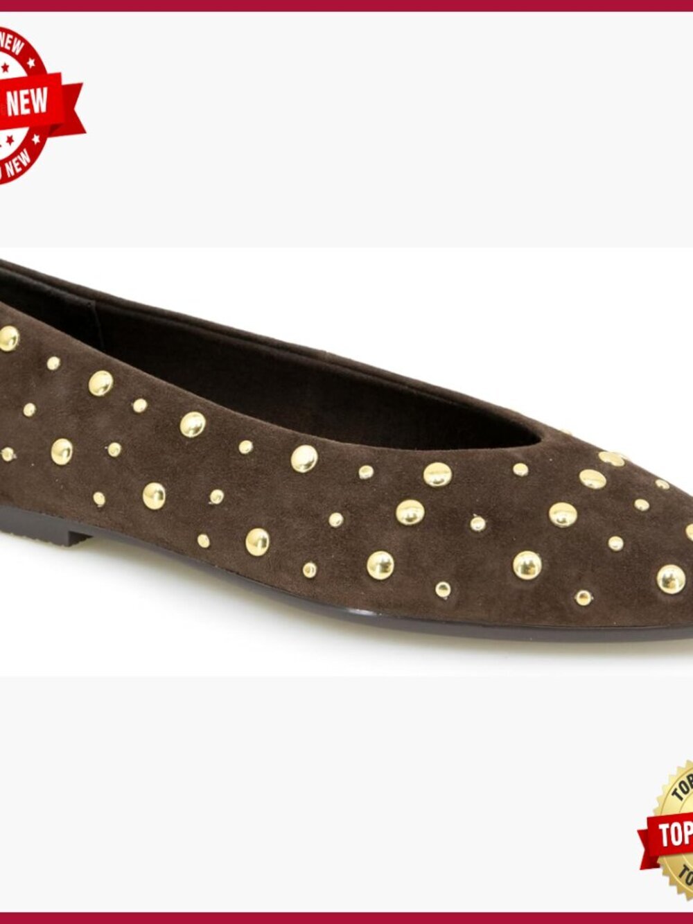 Genuine Suede Ballet Flats with Stud Details, Pointed Toe, Party Wear